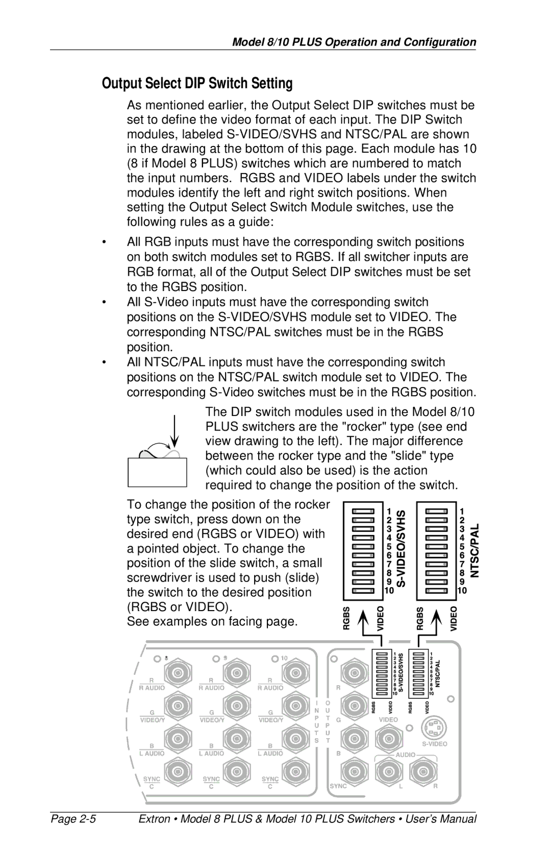 Extron electronic 8 PLUS, 10 PLUS user manual Output Select DIP Switch Setting 