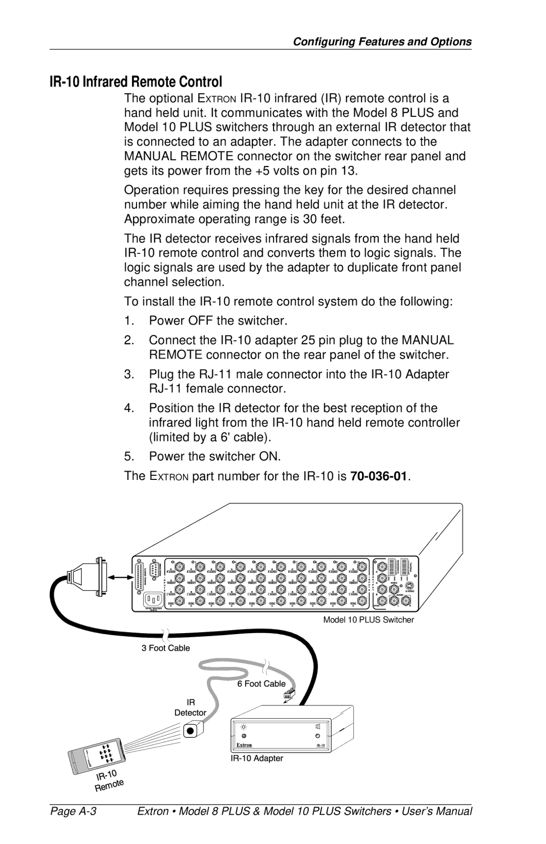 Extron electronic 8 PLUS, 10 PLUS user manual IR-10 Infrared Remote Control 