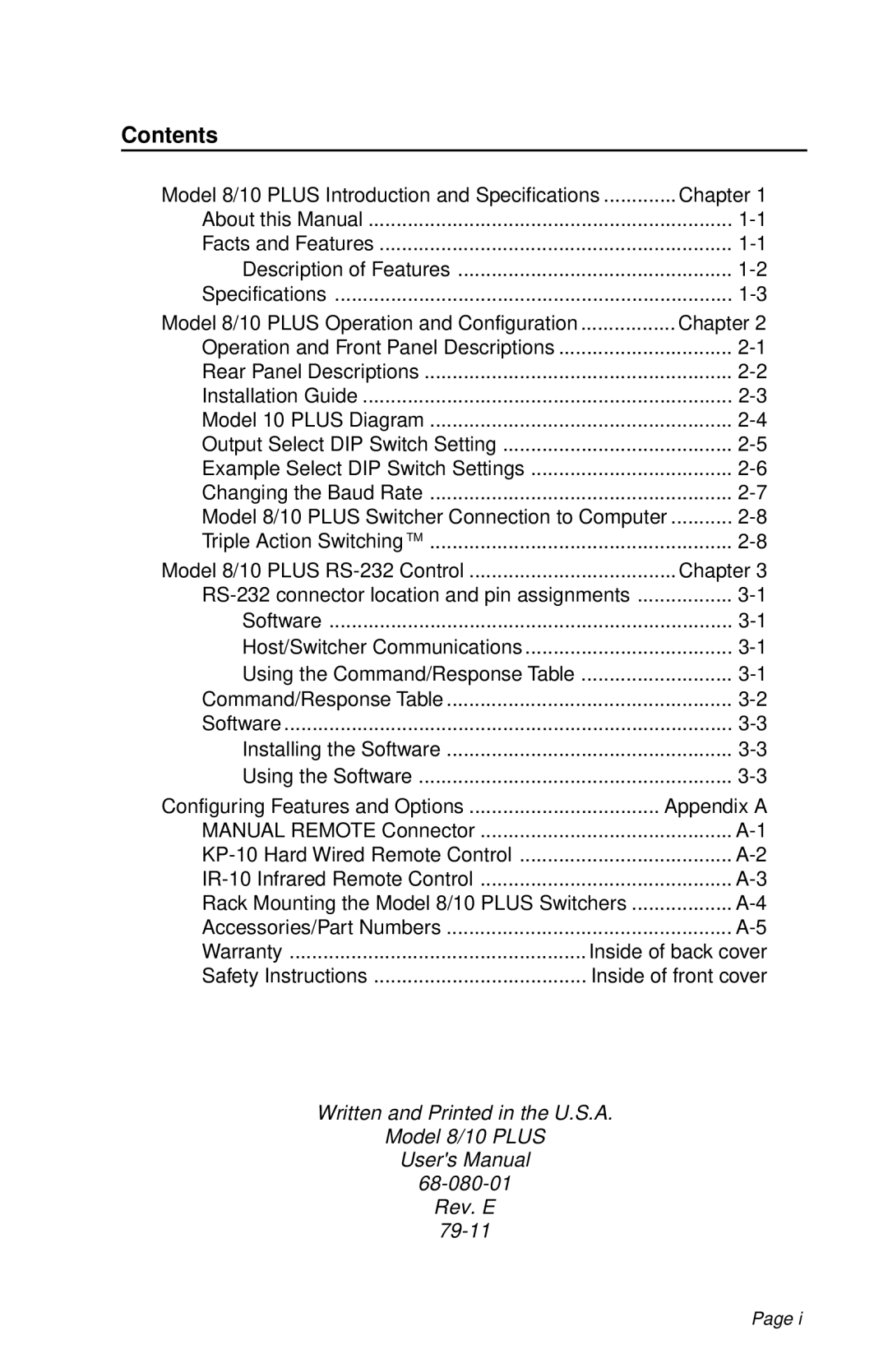 Extron electronic 10 PLUS, 8 PLUS user manual Contents 