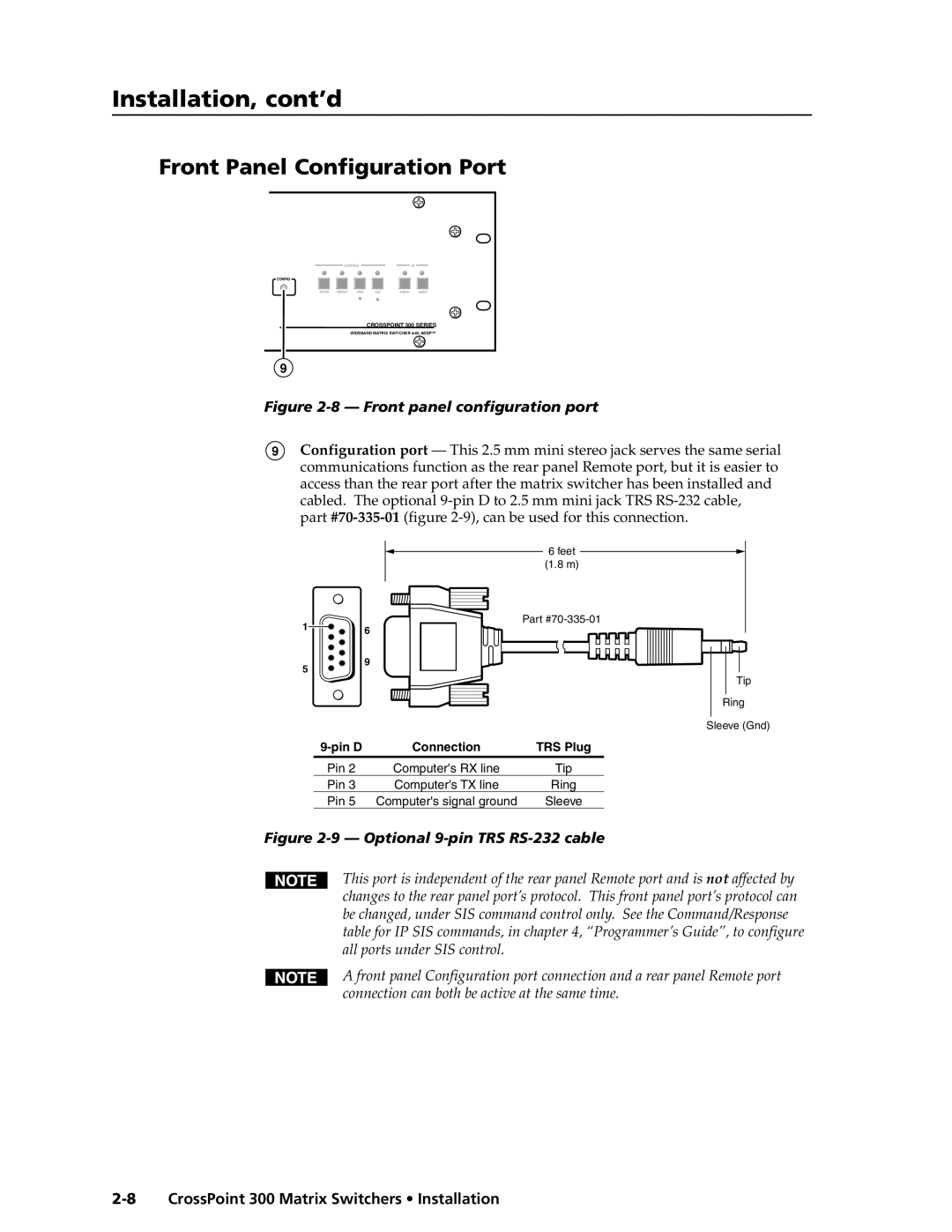 Extron electronic 816, 84, 1616, 1212, 124, 168, 128, 88 manual Front Panel Configuration Port, Front panel configuration port 