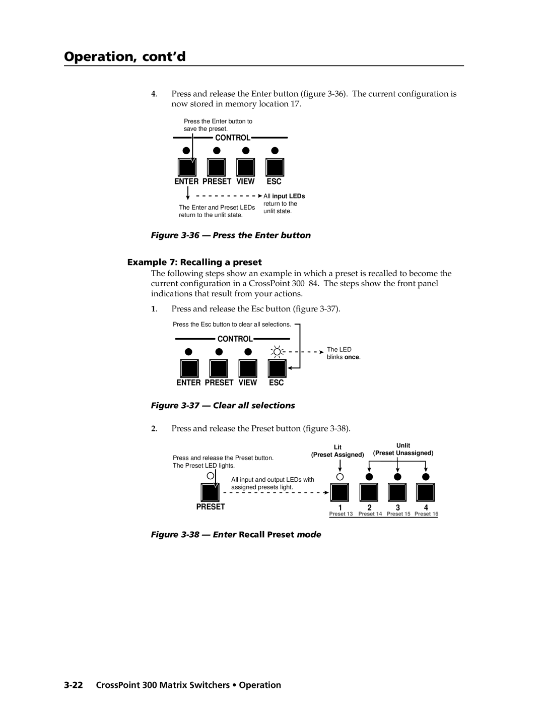 Extron electronic 816, 84, 1616, 1212, 124, 168, 128 Example 7 Recalling a preset, Press and release the Preset button figure 