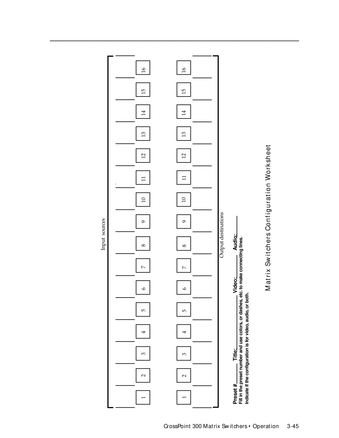 Extron electronic 128, 84, 1616, 1212, 124, 168, 816, 88 manual Matrix Switchers Configuration Worksheet, Preset # 