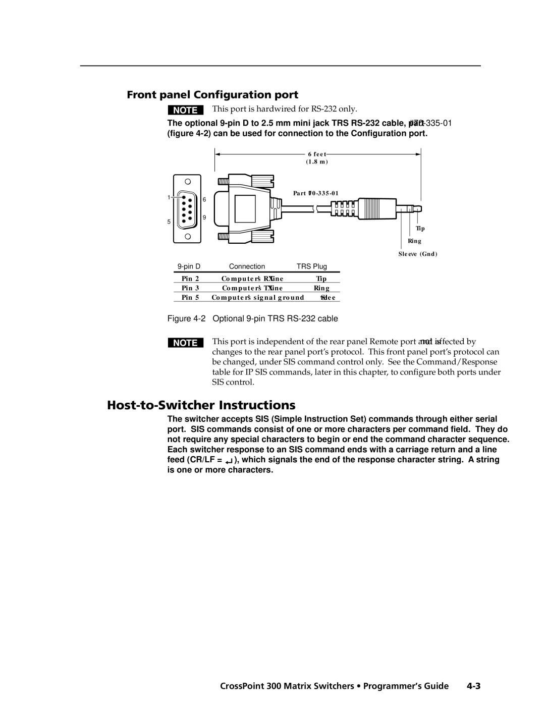 Extron electronic 1616, 84, 1212, 124, 168, 128, 816, 88 manual Host-to-Switcher Instructions, Front panel Configuration port 