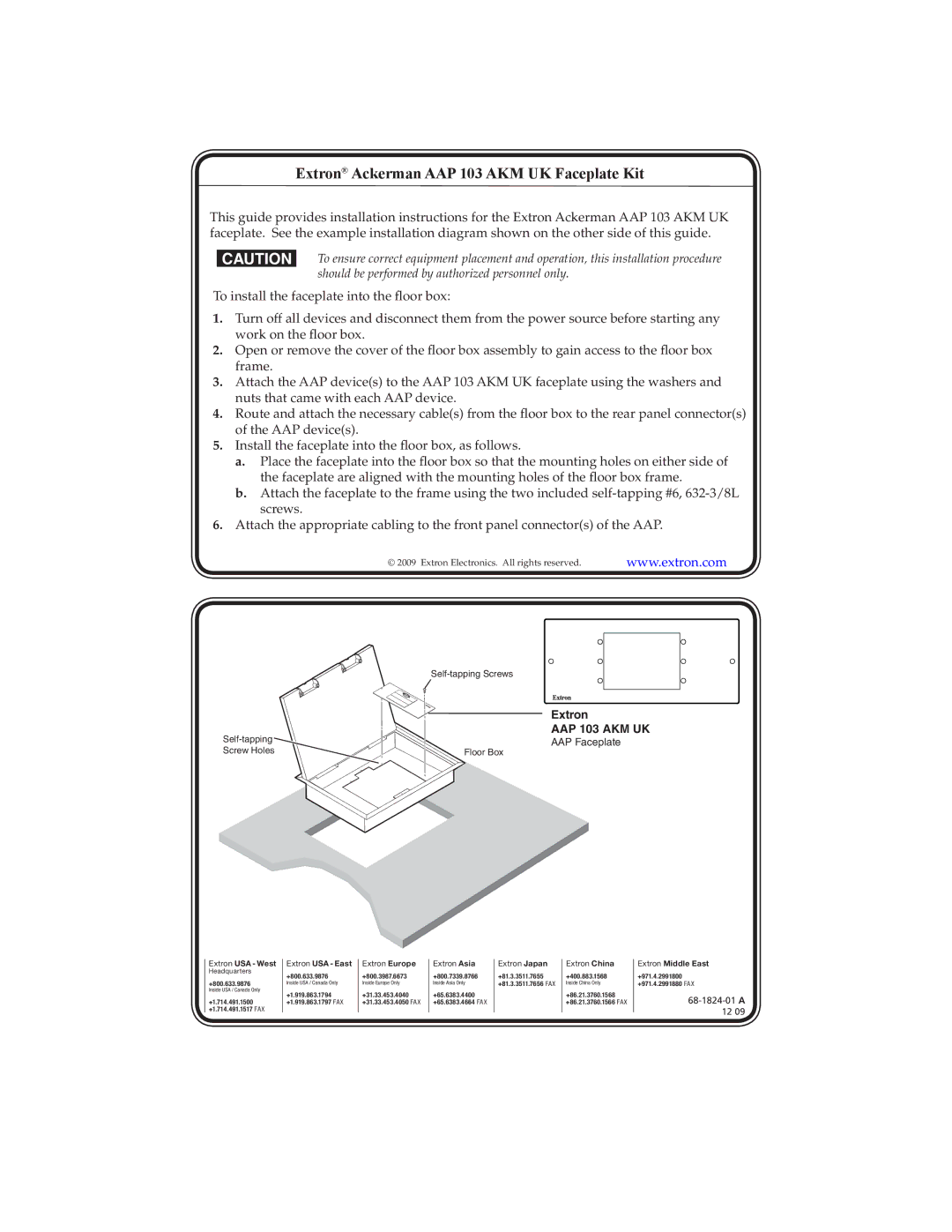 Extron electronic installation instructions Extron Ackerman AAP 103 AKM UK Faceplate Kit, Self-tapping Screws 