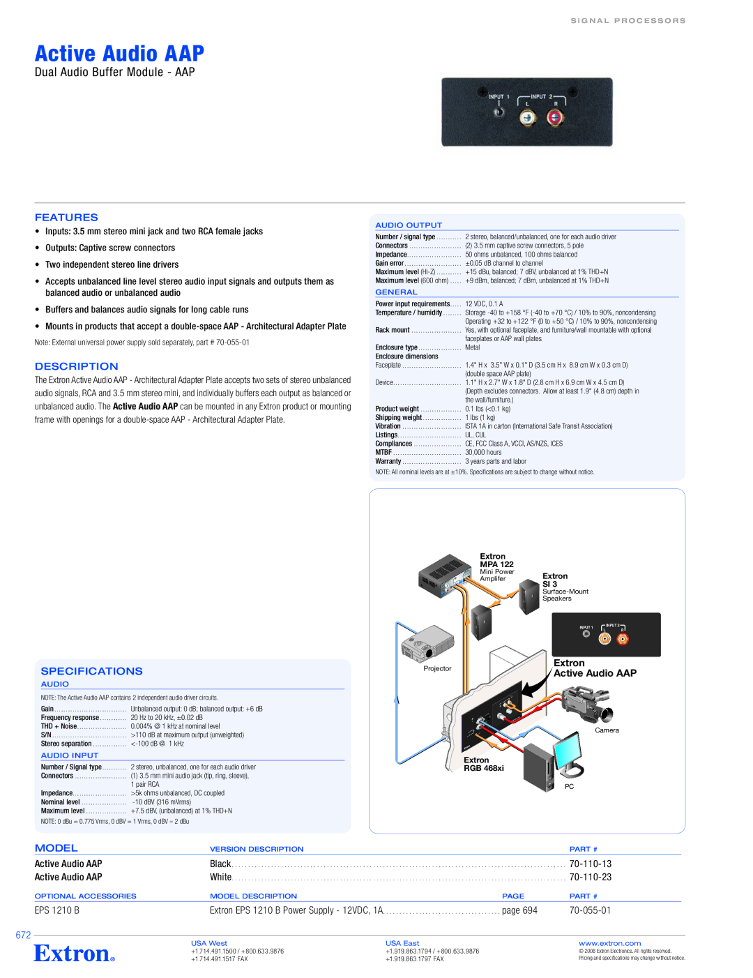 Extron electronic Active Audio AAP specifications Description, Specifications 