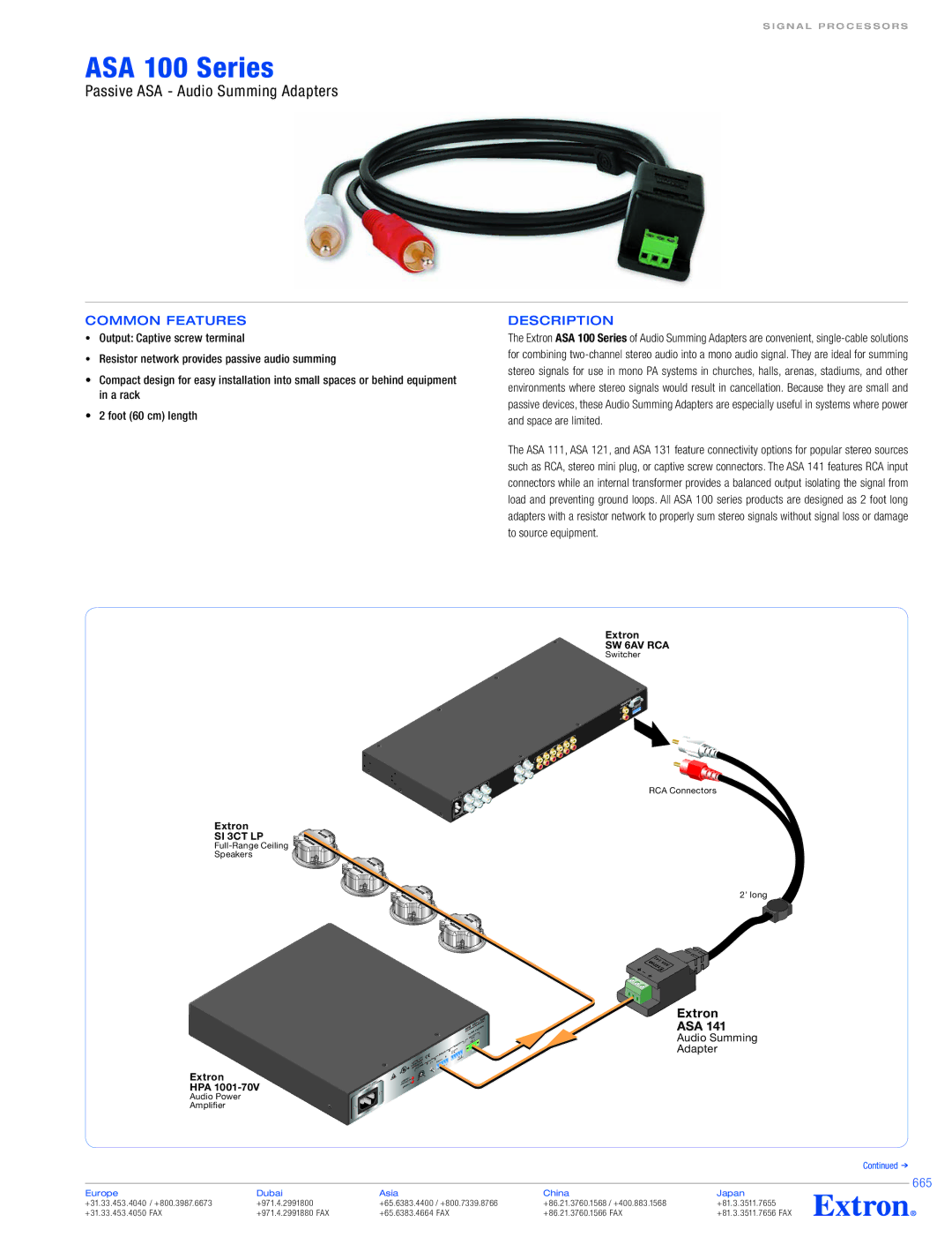 Extron electronic ASA 100 Series specifications Common Features, 665 
