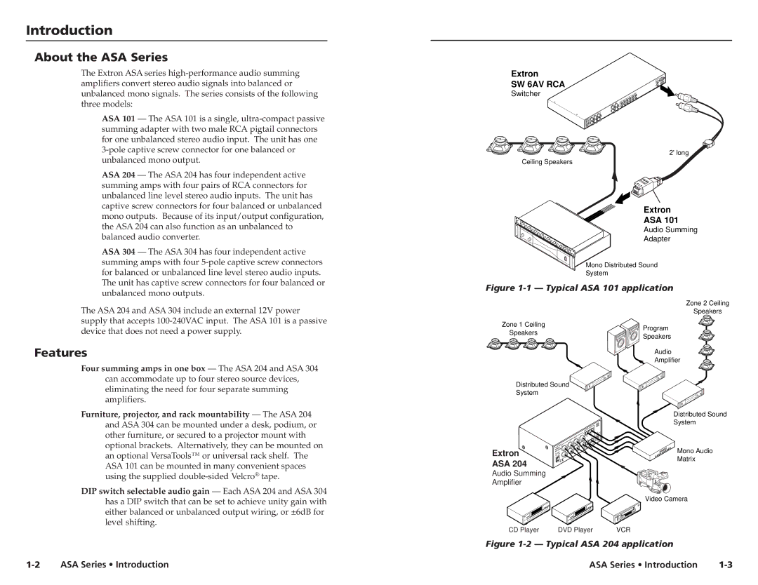 Extron electronic user manual Introduction, About the ASA Series, Features 