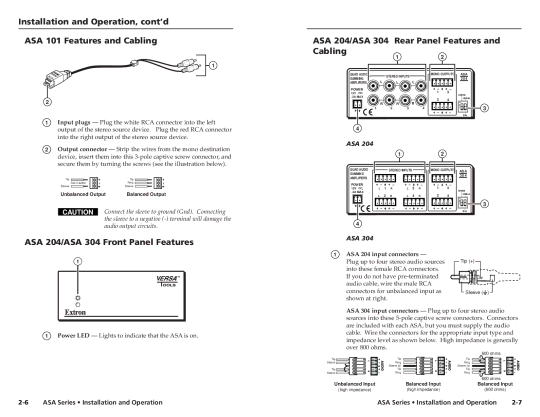 Extron electronic ASA Series user manual ASA 204/ASA 304 Front Panel Features, Asa 