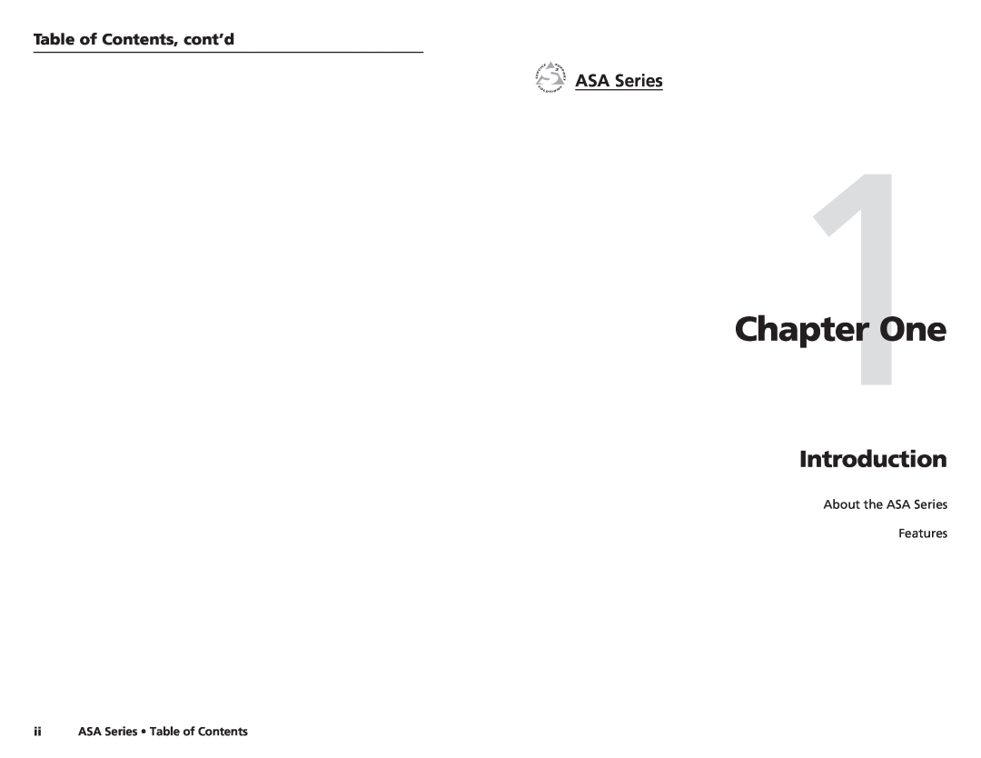 Extron electronic user manual Introduction, Table of Contents, cont’d, About the ASA Series Features, One 