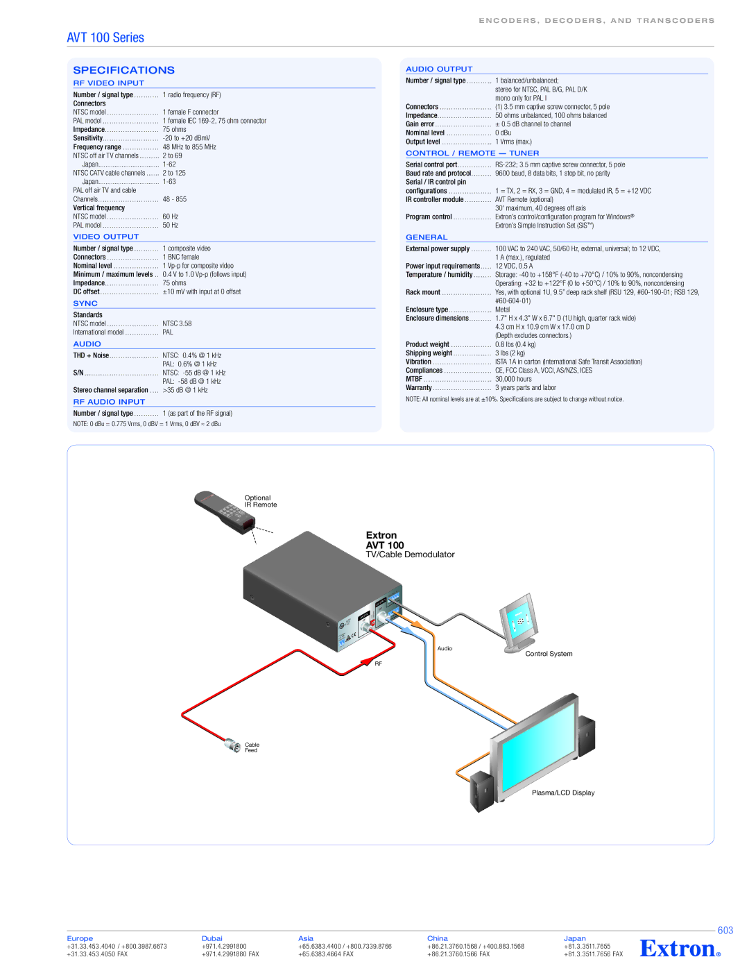 Extron electronic AVT 100P, AVT 100N specifications 603 