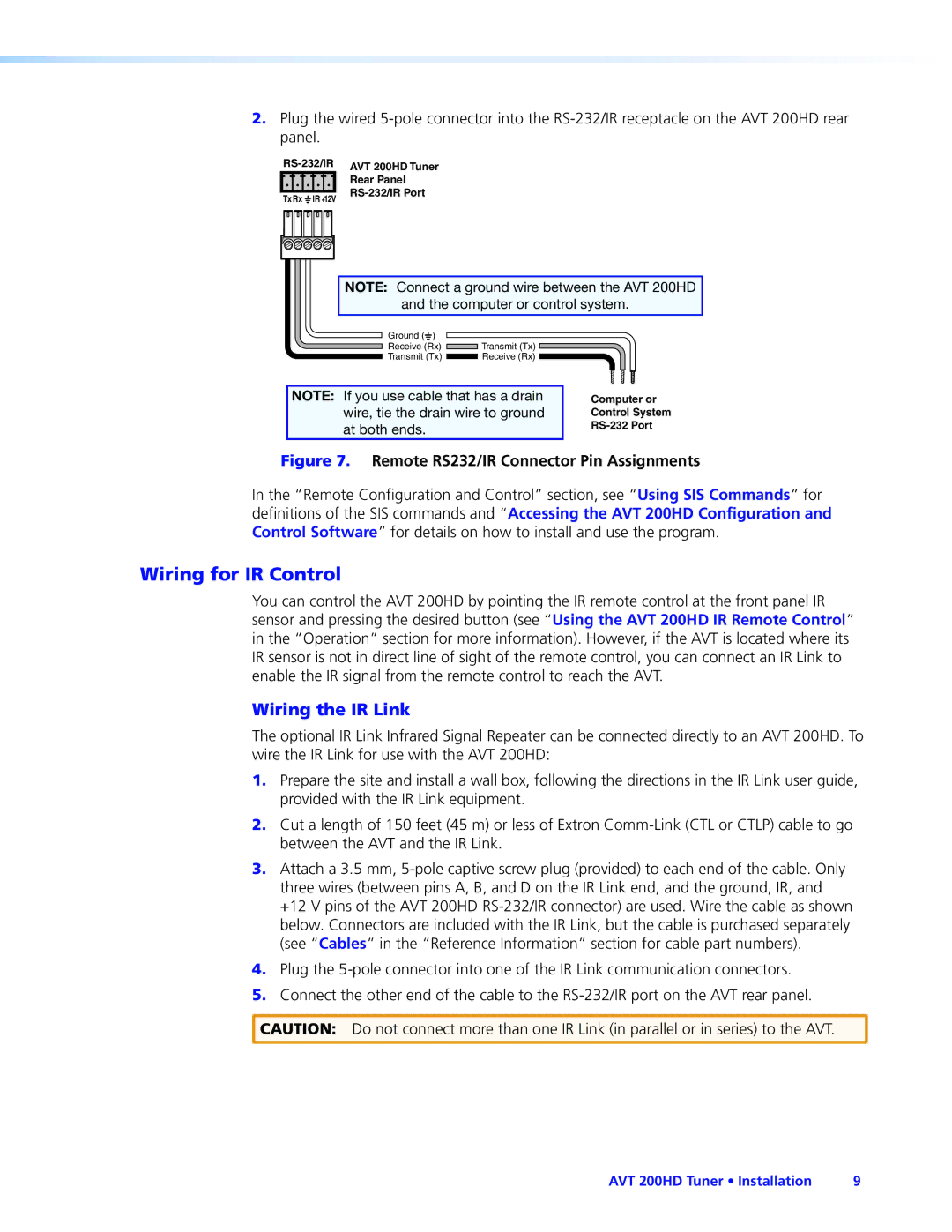 Extron electronic AVT 200HD manual Wiring for IR Control, Wiring the IR Link 