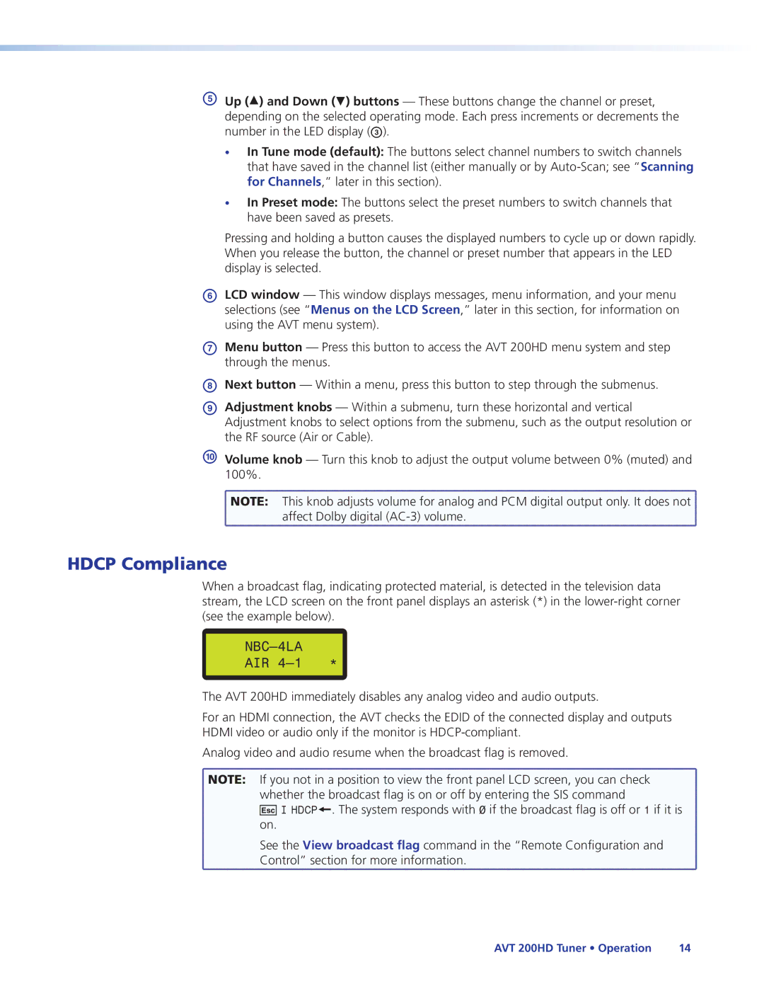 Extron electronic AVT 200HD manual Hdcp Compliance, NBC-4LA 