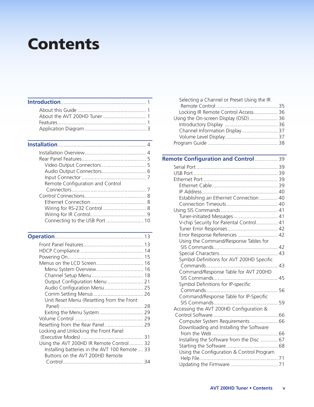 Extron electronic AVT 200HD manual Contents 