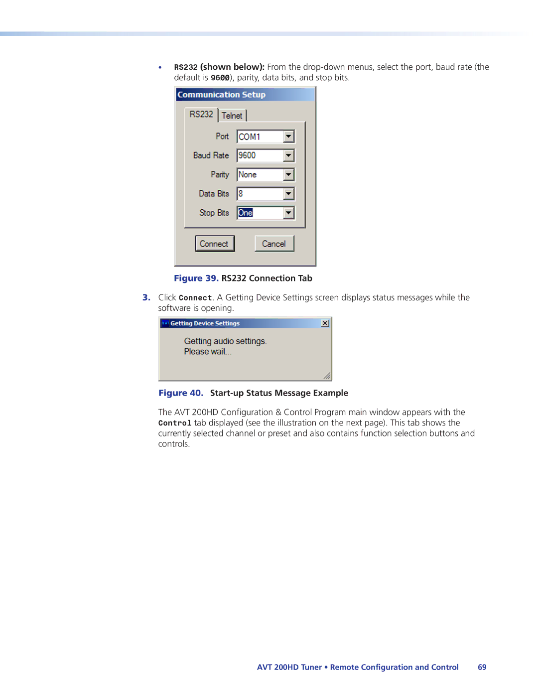 Extron electronic AVT 200HD manual RS232 Connection Tab 