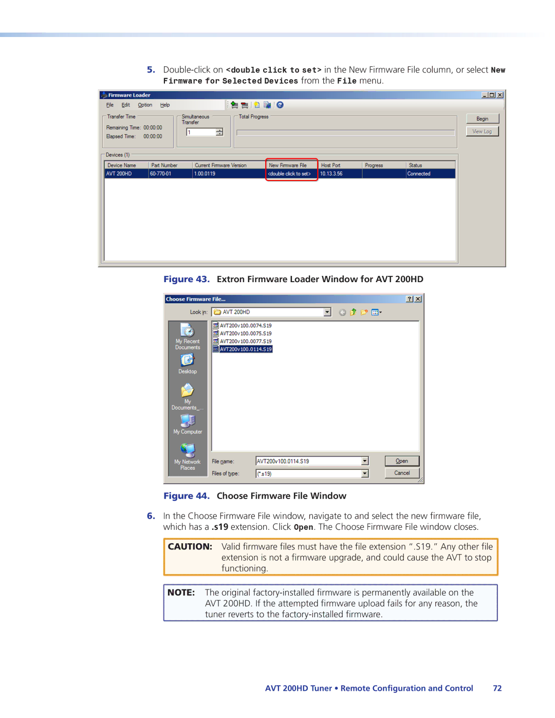 Extron electronic manual Extron Firmware Loader Window for AVT 200HD 