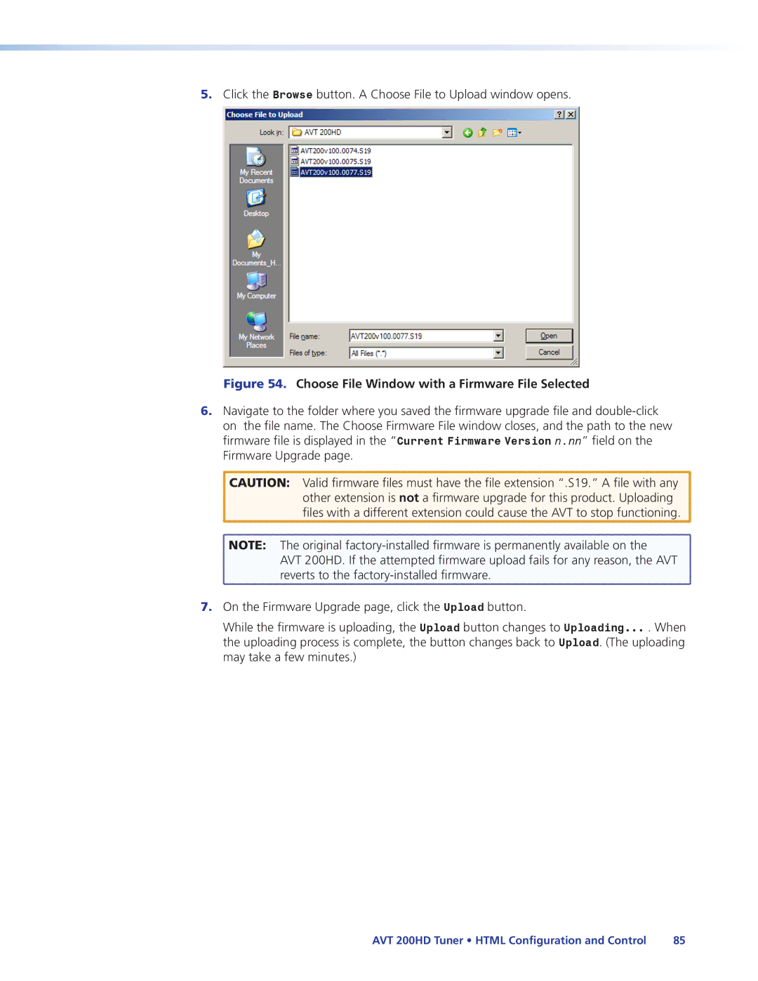 Extron electronic AVT 200HD manual Choose File Window with a Firmware File Selected 