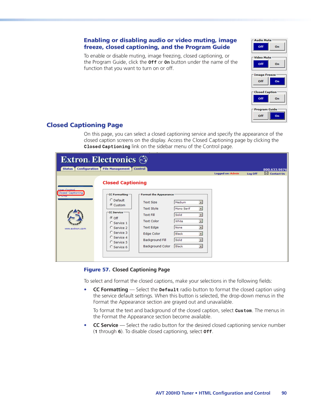 Extron electronic AVT 200HD manual Closed Captioning 