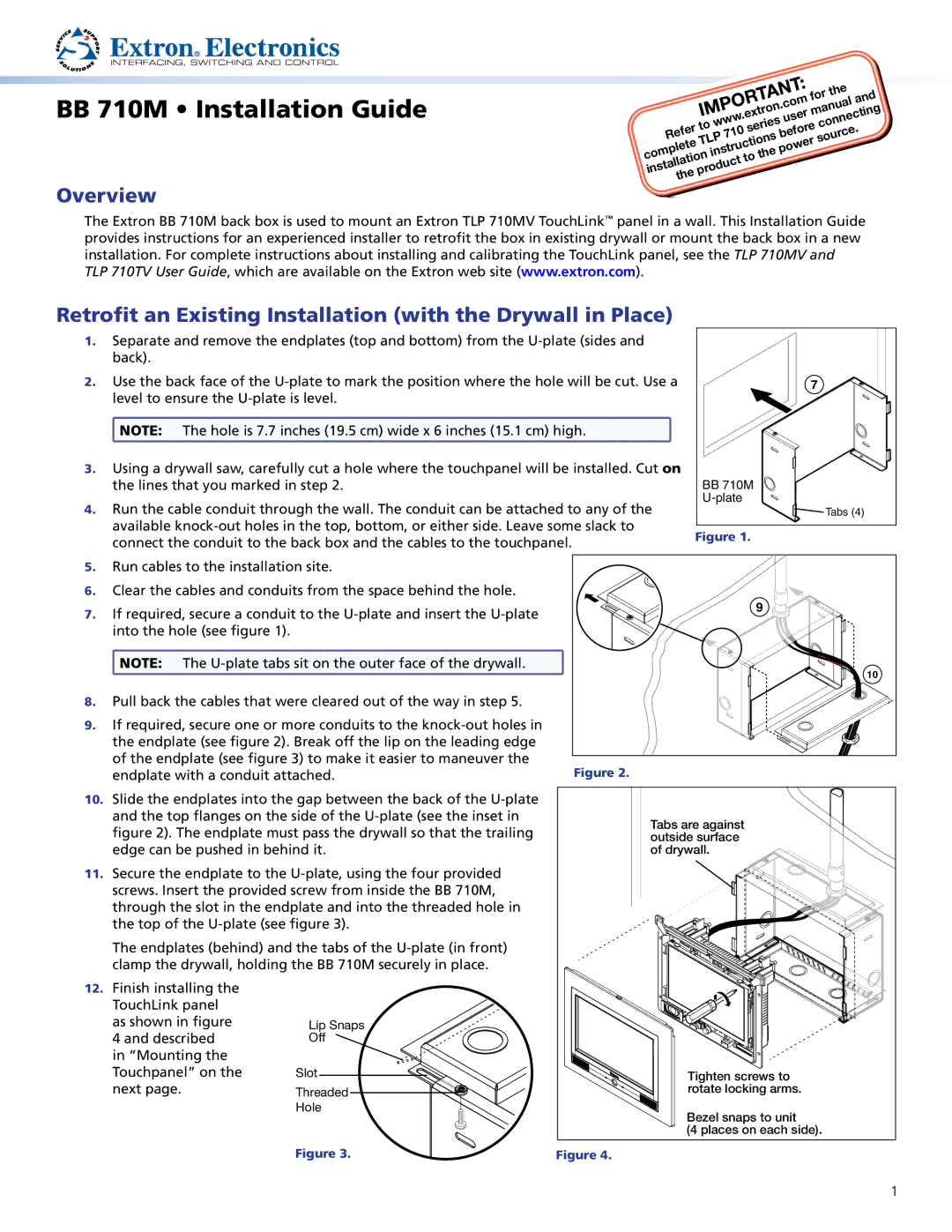 Extron electronic user manual BB 710M Installation Guide, Overview 