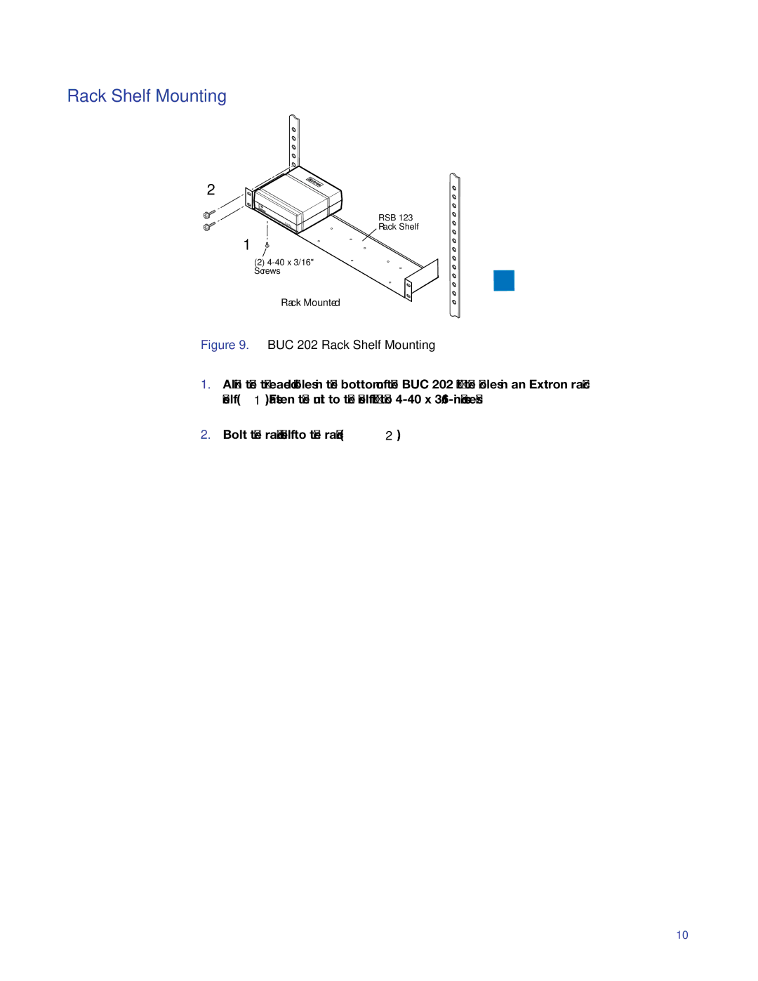 Extron electronic manual BUC 202 Rack Shelf Mounting 