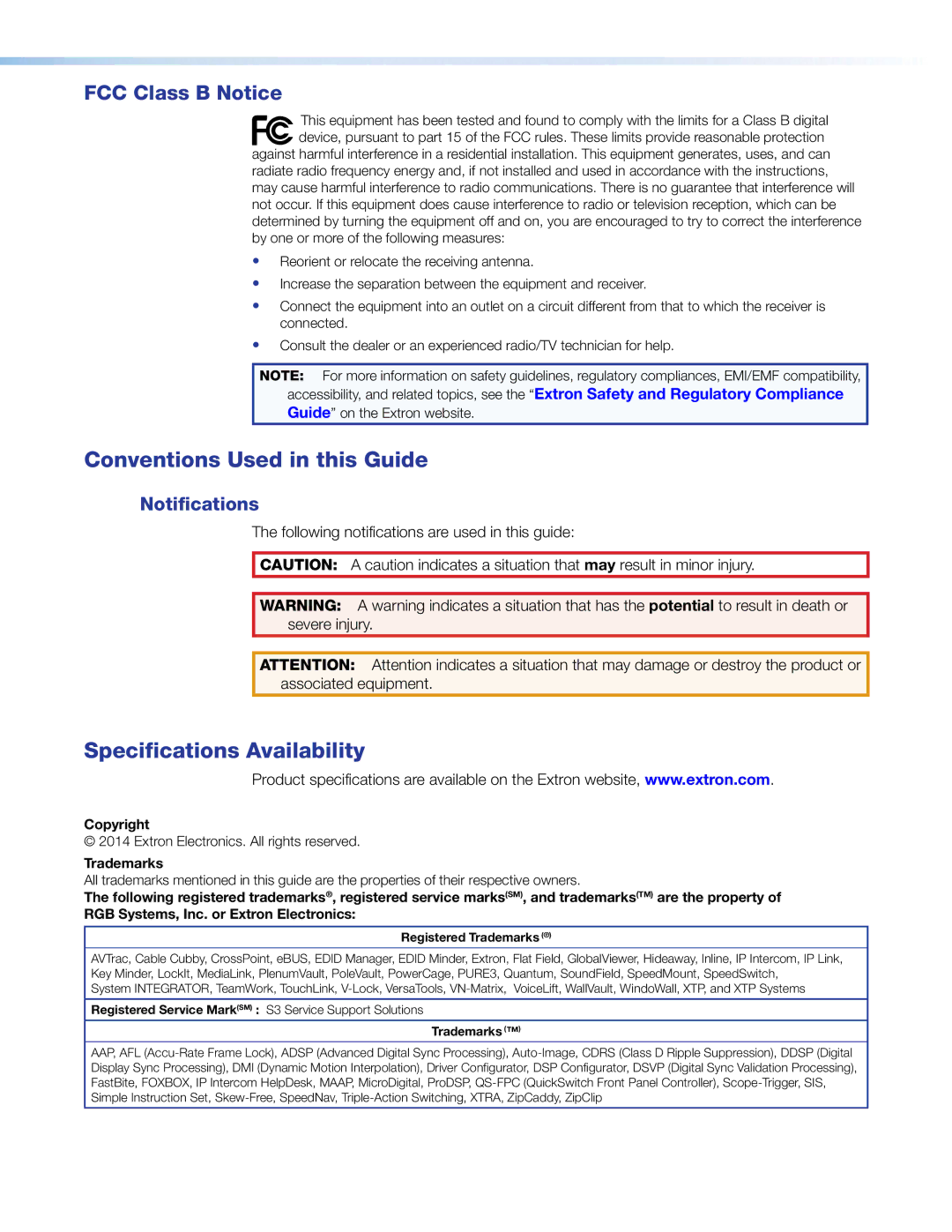 Extron electronic BUC 202 manual Conventions Used in this Guide, Specifications Availability 