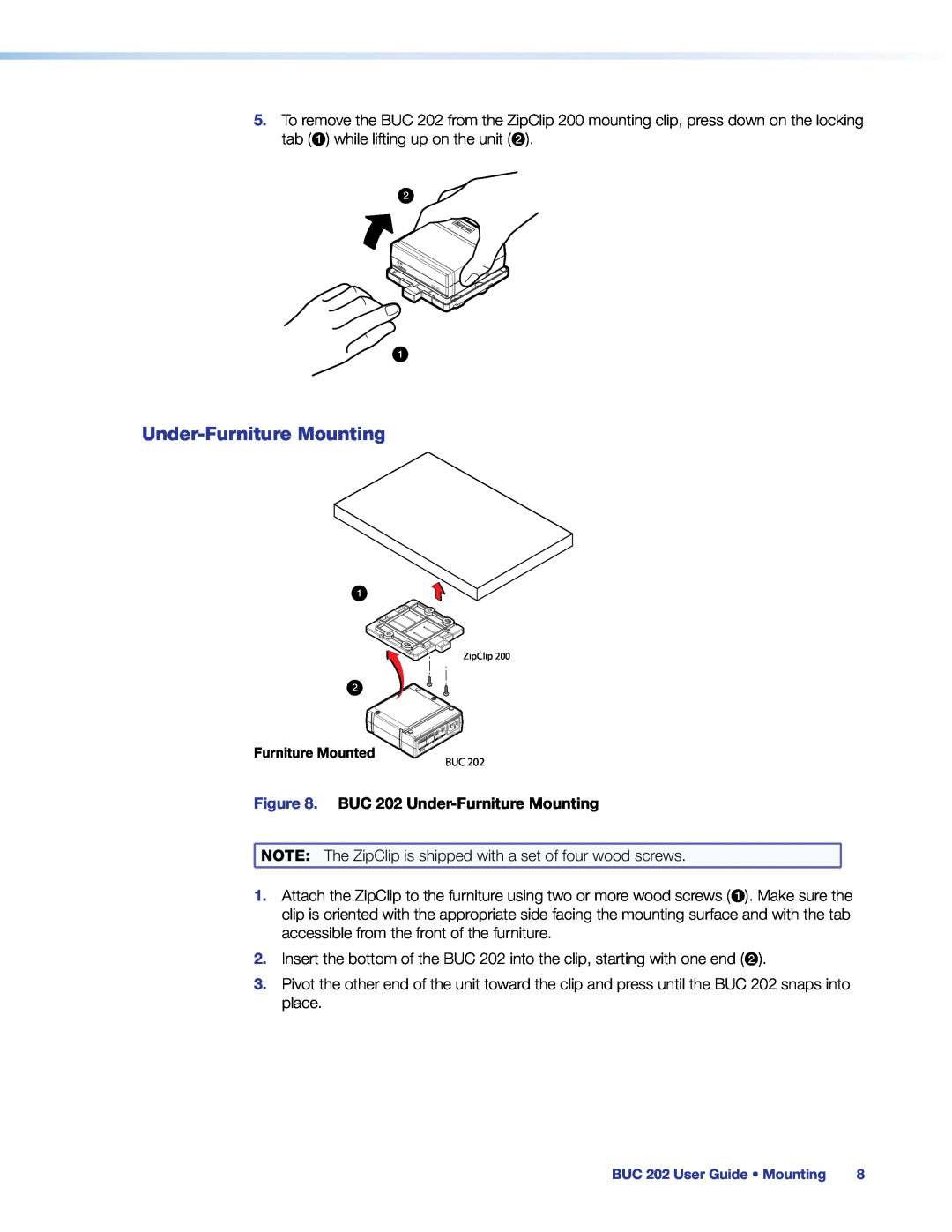 Extron electronic manual BUC 202 Under-FurnitureMounting 
