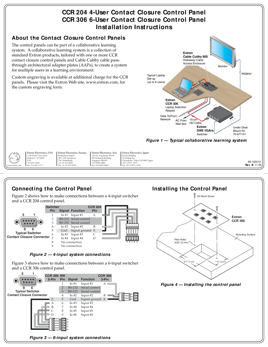 Extron electronic CCR 306 installation instructions About the Contact Closure Control Panels, Connecting the Control Panel 