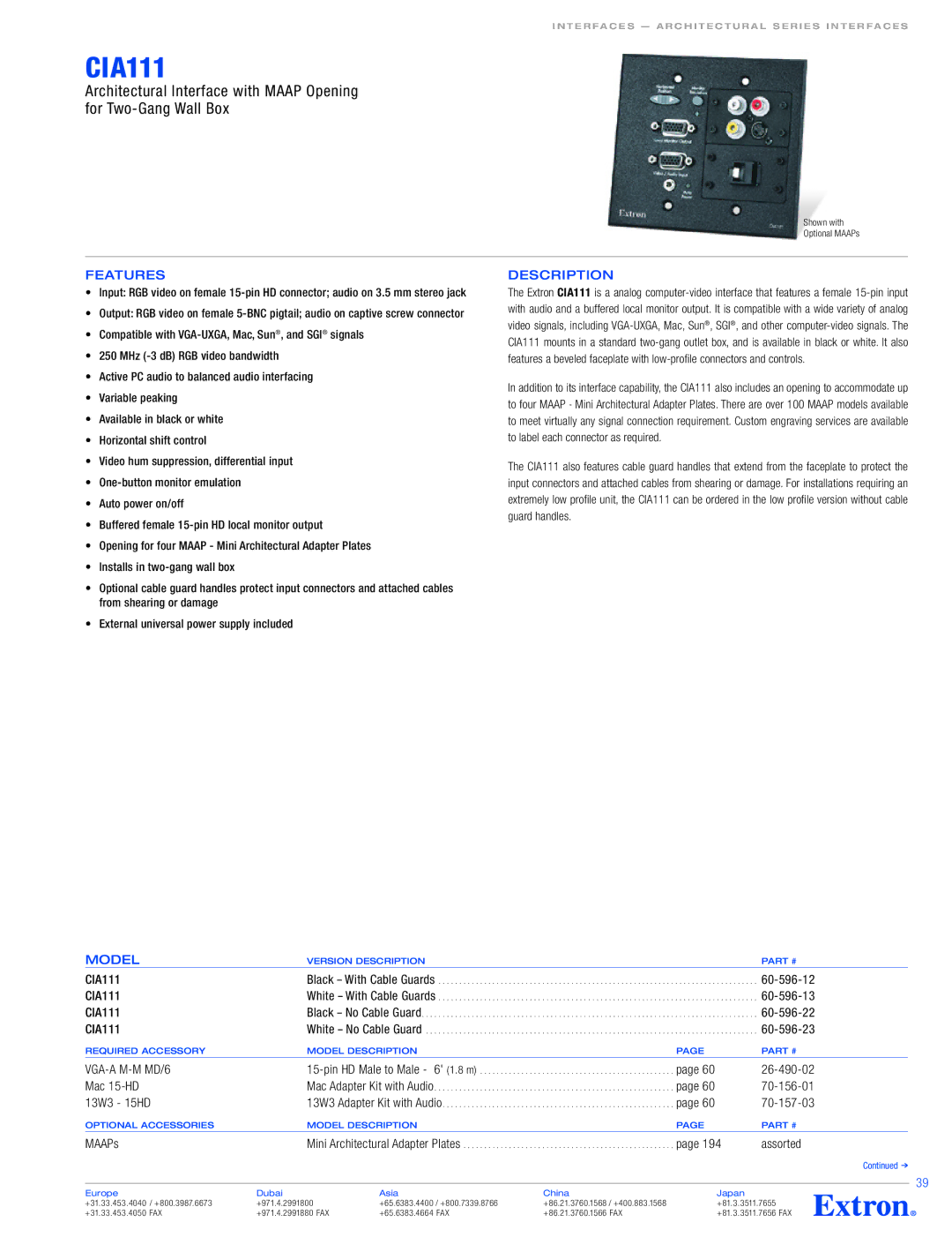 Extron electronic CIA111 specifications 