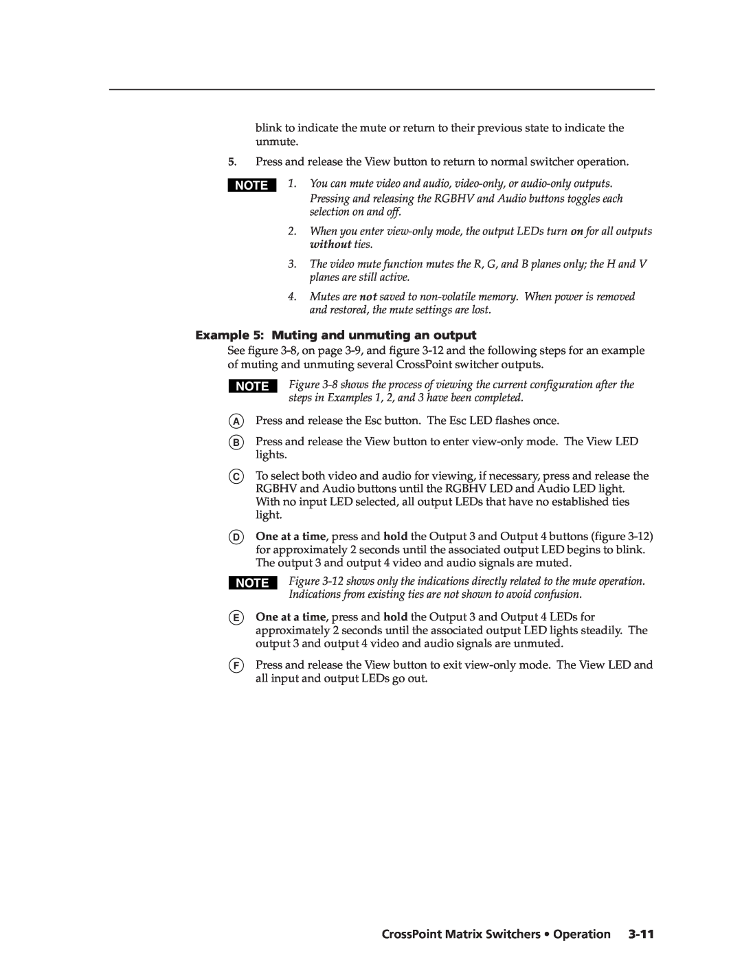 Extron electronic CrossPoint 168 manual Example 5 Muting and unmuting an output, CrossPoint Matrix Switchers Operation 