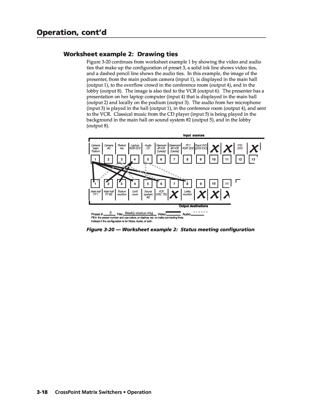 Extron electronic CrossPoint 84 Worksheet example 2 Drawing ties, 20 - Worksheet example 2 Status meeting configuration 