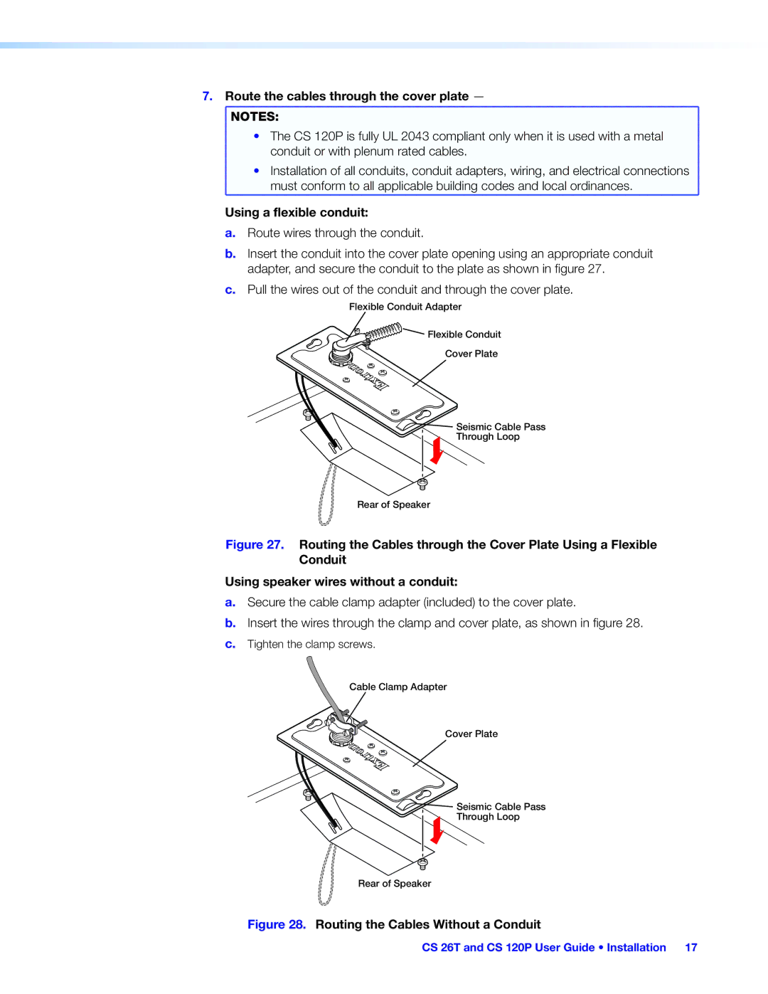 Extron electronic CS 1226T, CS 120P, CS 26T manual Routing the Cables Without a Conduit 