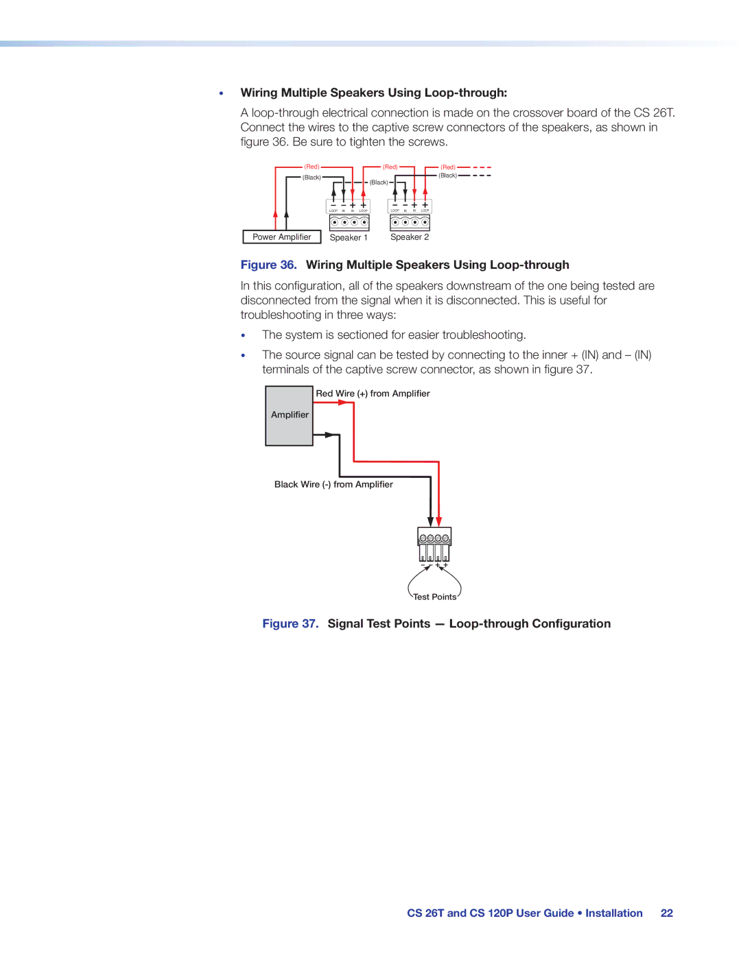 Extron electronic CS 26T, CS 120P, CS 1226T manual Wiring Multiple Speakers Using Loop-through 