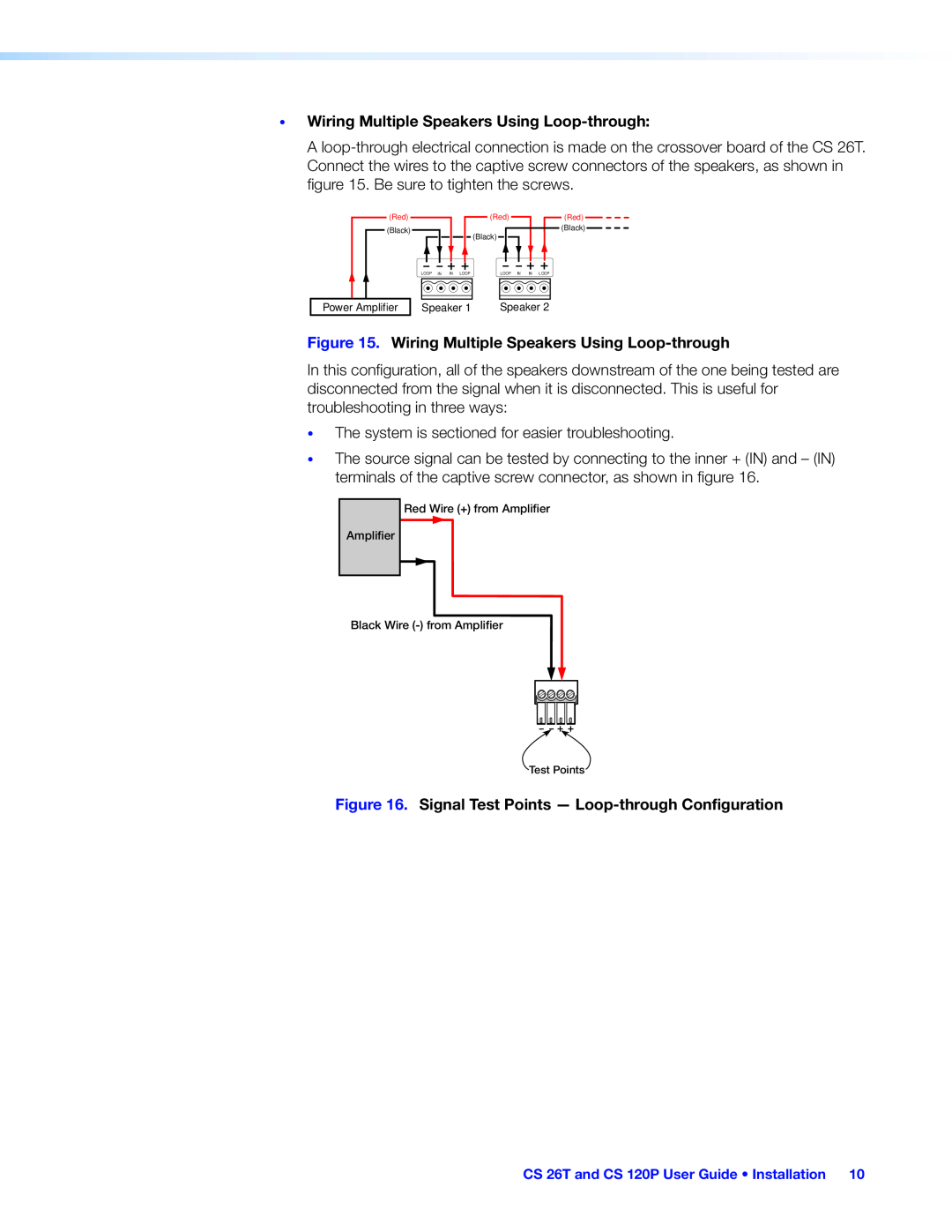 Extron electronic CS 26T, CS 120P, CS 1226T manual Wiring Multiple Speakers Using Loop-through 