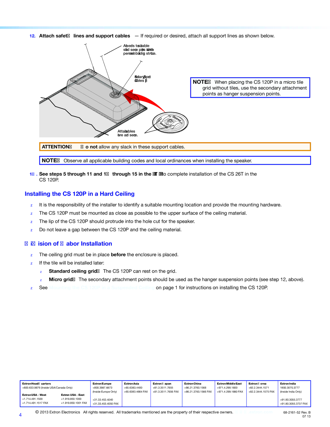 Extron electronic setup guide Installing the CS 120P in a Hard Ceiling, Division of Labor Installation 