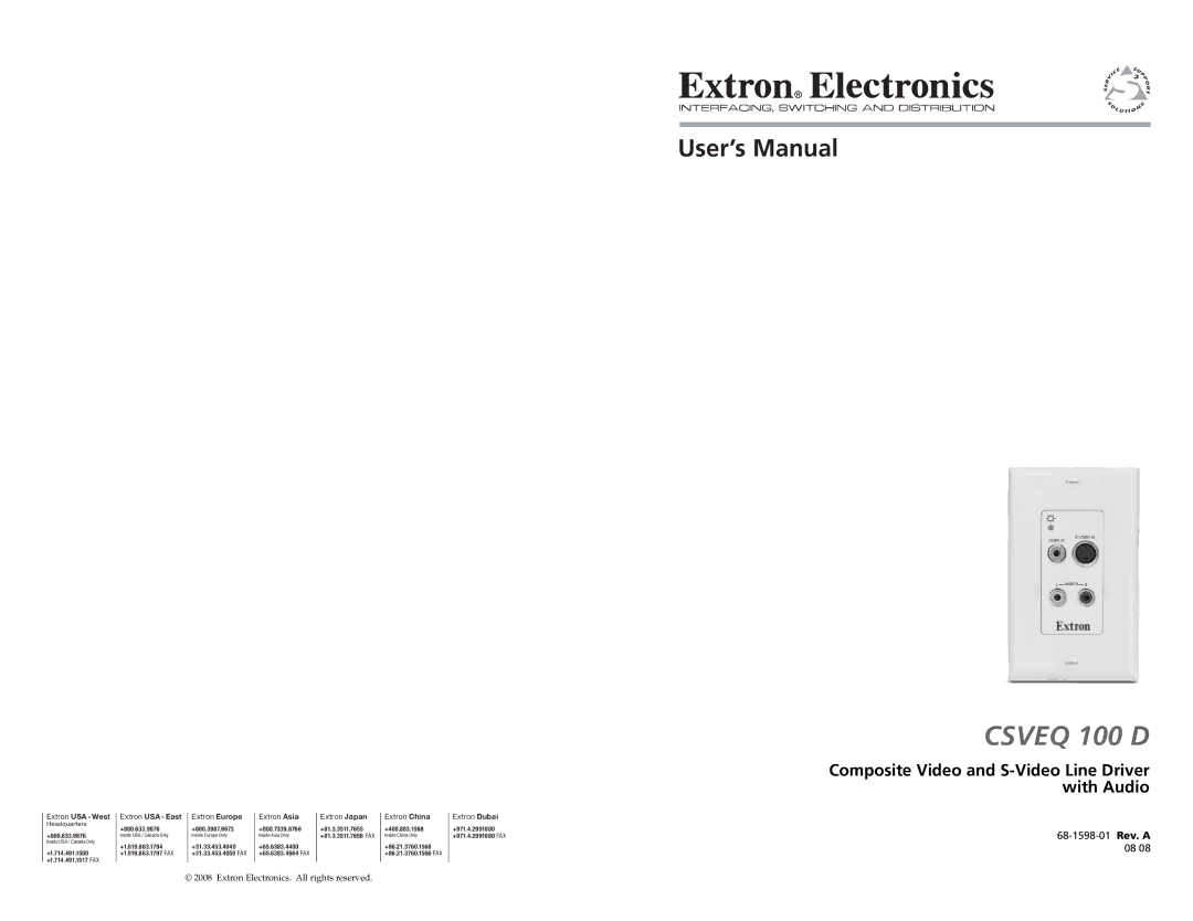 Extron electronic CSVEQ 100 D user manual Csveq 100 D 