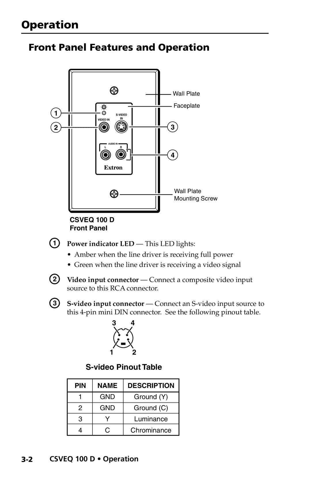 Extron electronic CSVEQ 100 D user manual Front Panel Features and Operation 