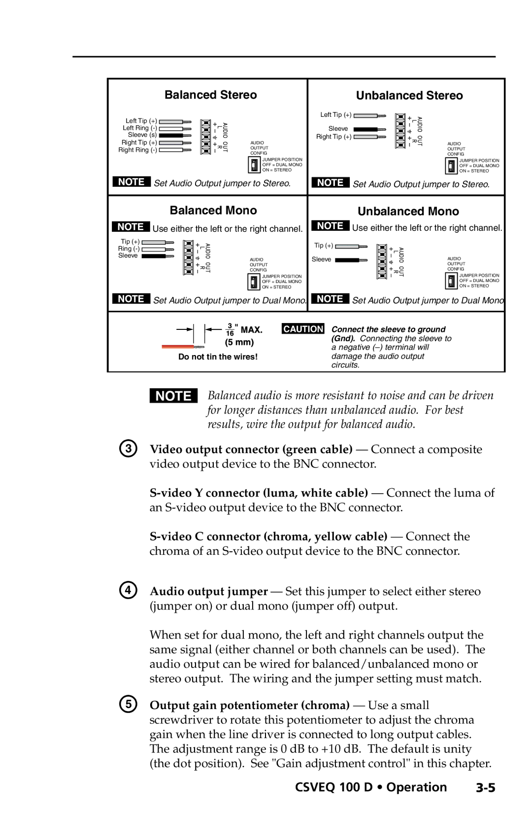 Extron electronic CSVEQ 100 D user manual Balanced Stereo Unbalanced Stereo 