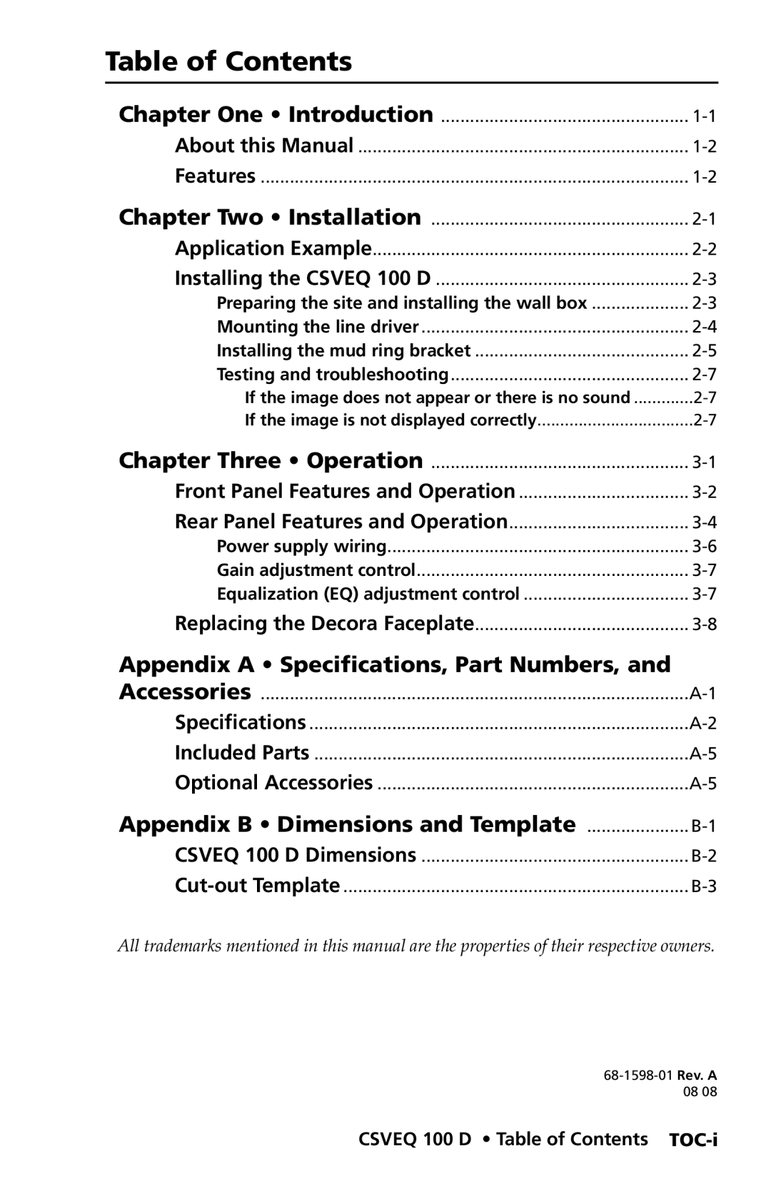 Extron electronic CSVEQ 100 D user manual Table of Contents 