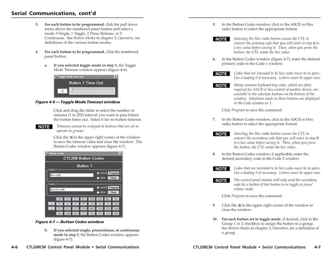 Extron electronic CTL208CM user manual Toggle Mode Timeout window 