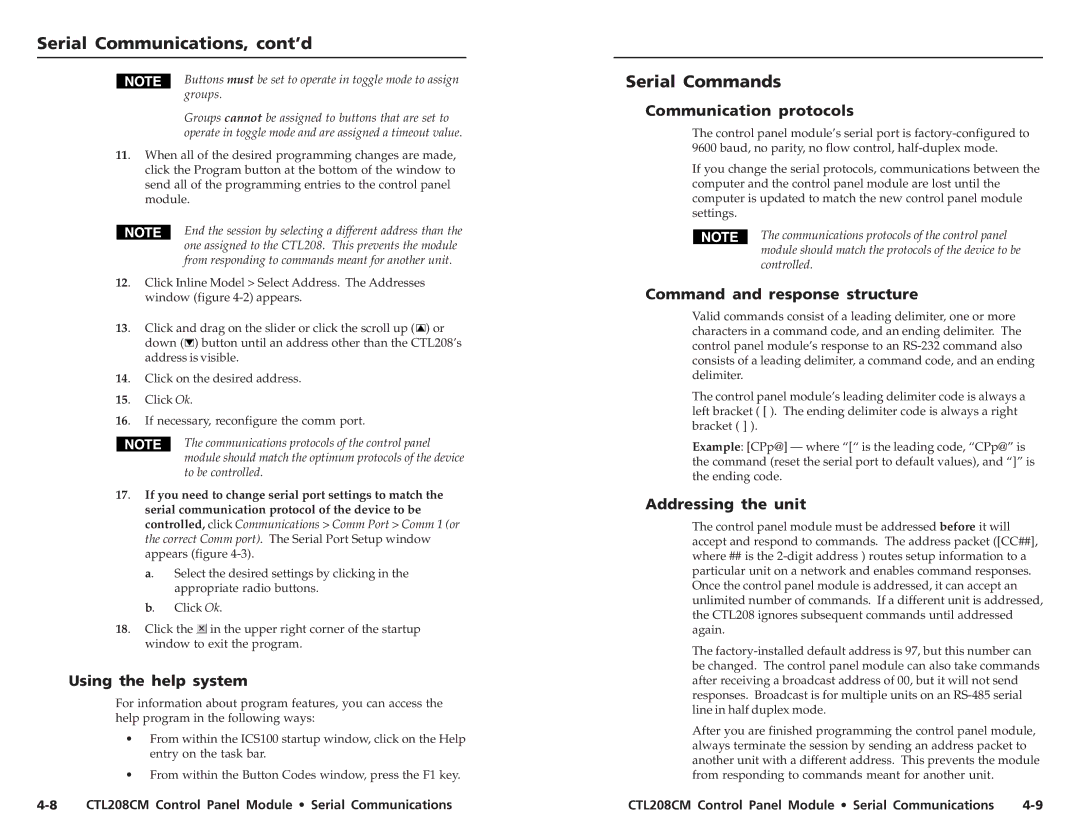 Extron electronic CTL208CM Serial Commands, Using the help system, Communication protocols, Command and response structure 
