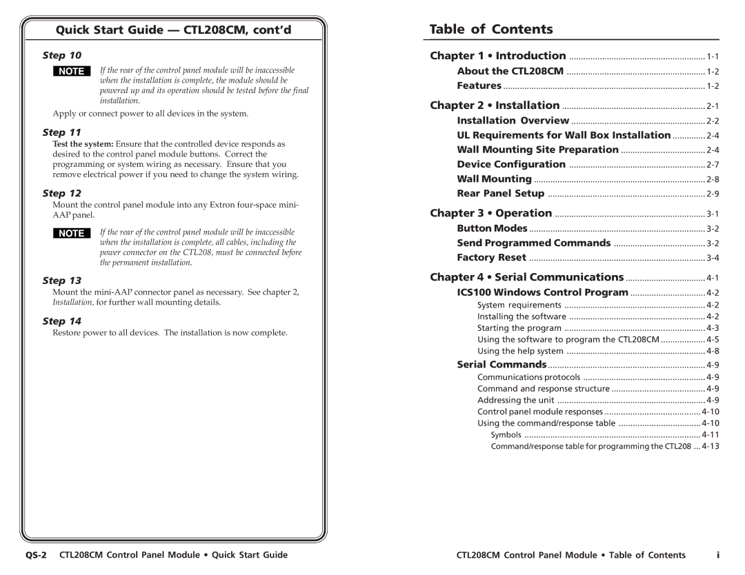 Extron electronic CTL208CM user manual Table of Contents 