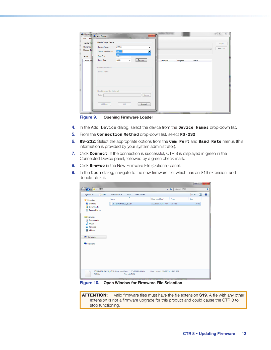 Extron electronic CTR 8 manual Opening Firmware Loader 