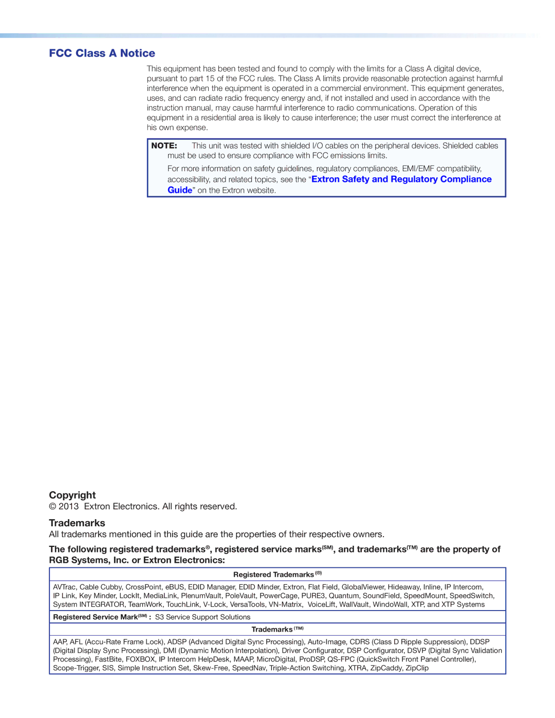 Extron electronic CTR 8 manual FCC Class a Notice, Registered Trademarks 