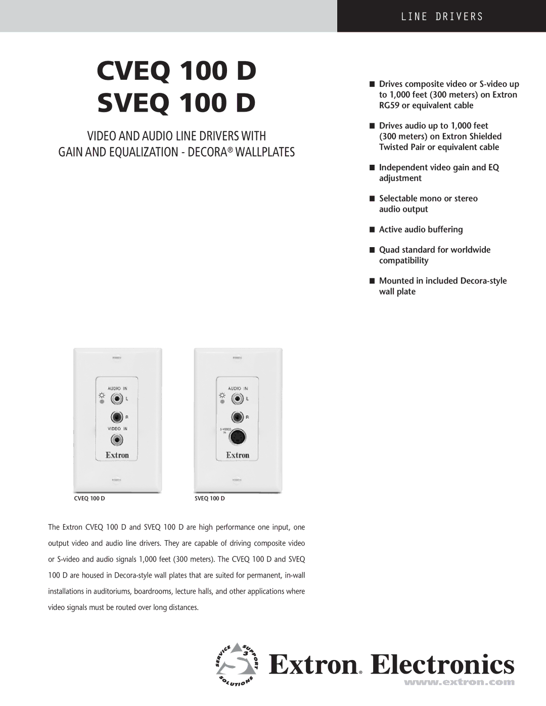 Extron electronic CVEQ 100 D manual Cveq 100 D Sveq 100 D 