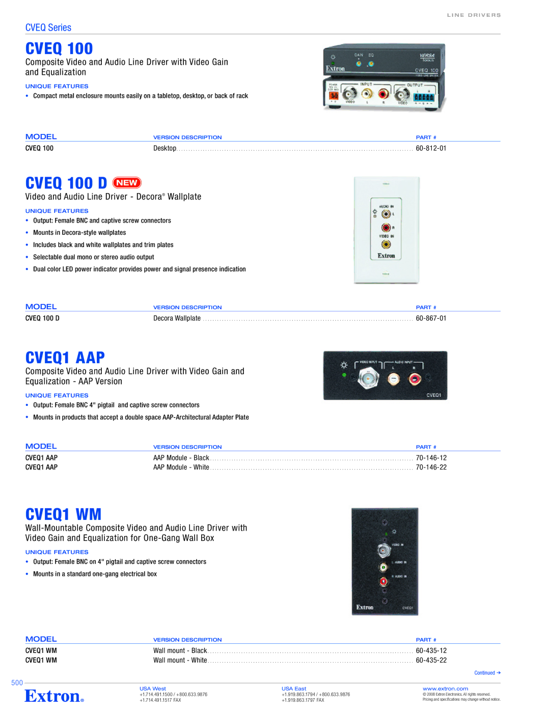 Extron electronic CVEQ Series specifications Cveq 100 D 