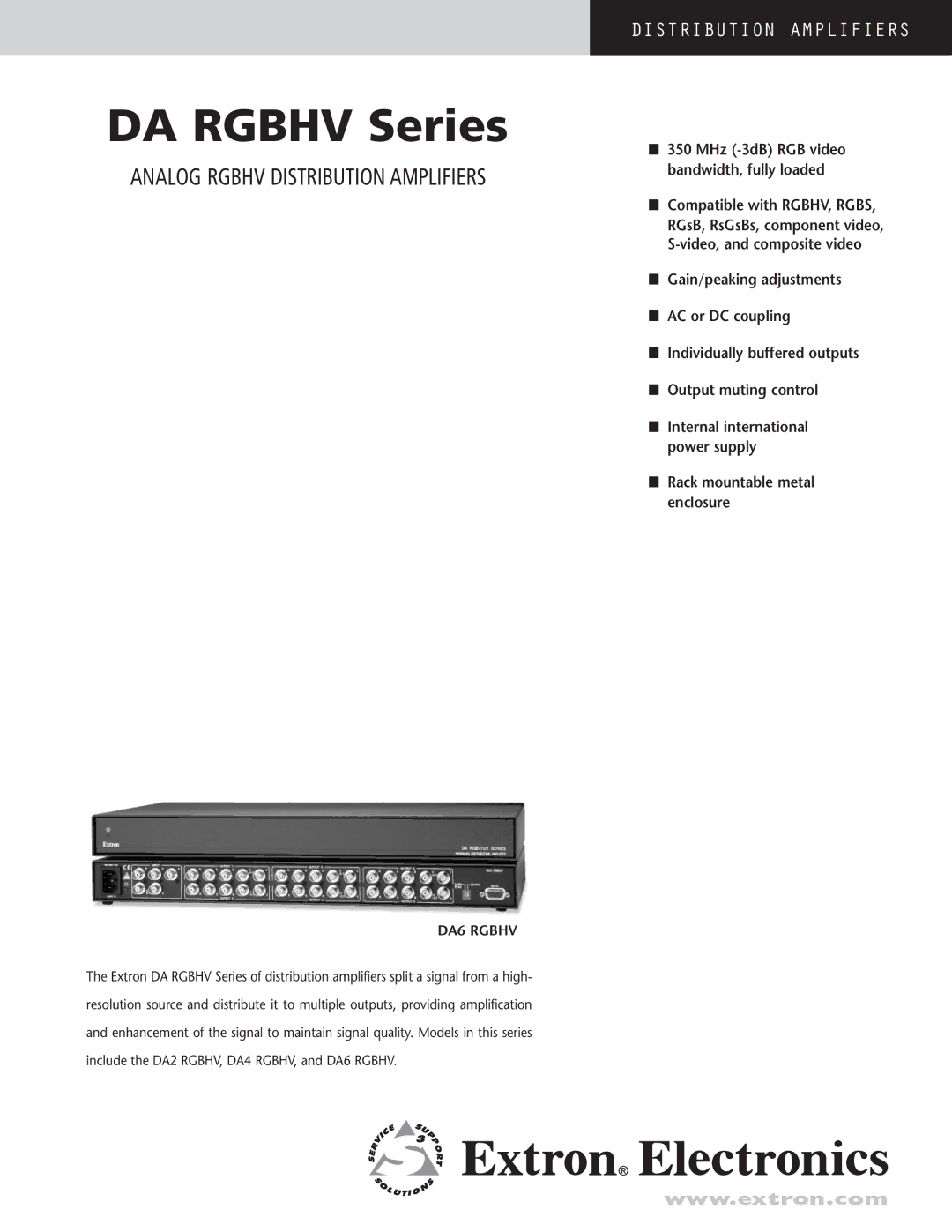 Extron electronic DA RGBHV manual DA Rgbhv Series 