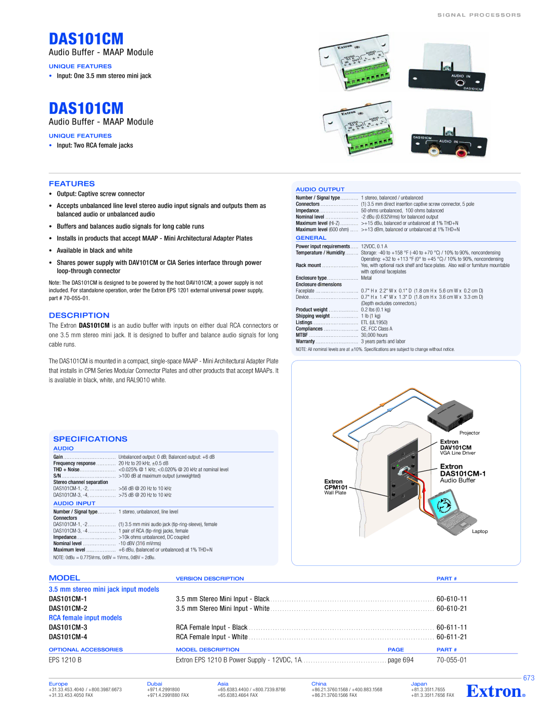 Extron electronic DAS101CM-3, DAS101CM-4, DAS101CM-2, EPS 1210 B specifications Description, Specifications 