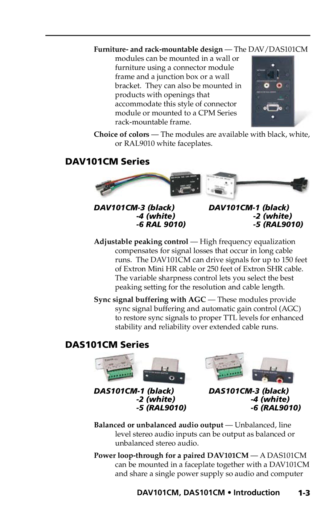 Extron electronic DAS101CM Series user manual DAV101CM Series 