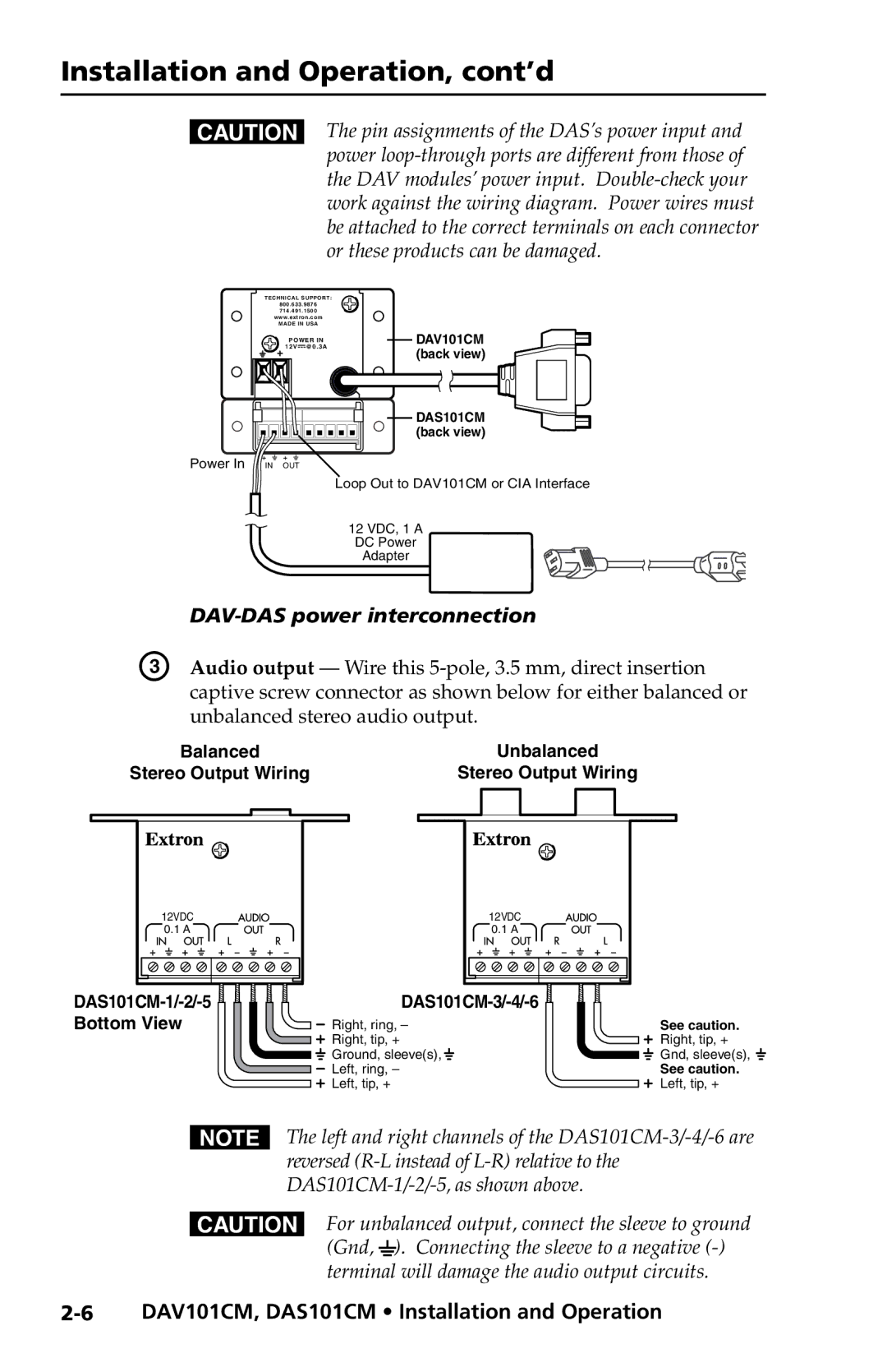 Extron electronic DAV101CM Series, DAS101CM Series user manual DAV-DAS power interconnection 