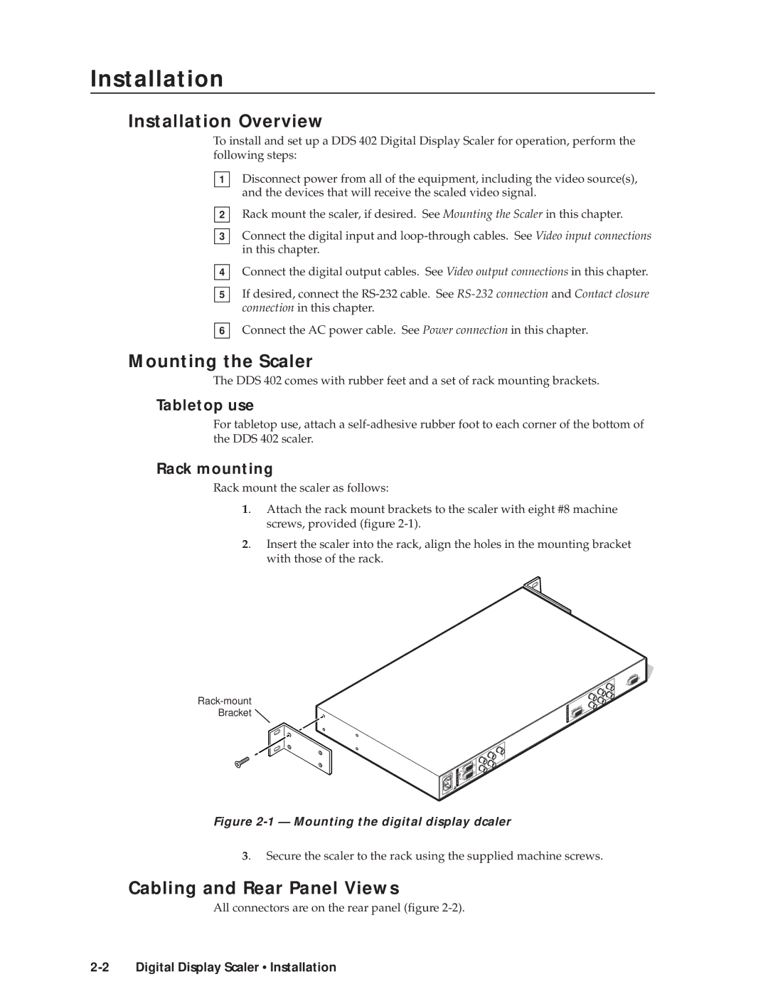 Extron electronic DDS 402 manual Installationstallation, cont’d, Installation Overview, Mounting the Scaler 