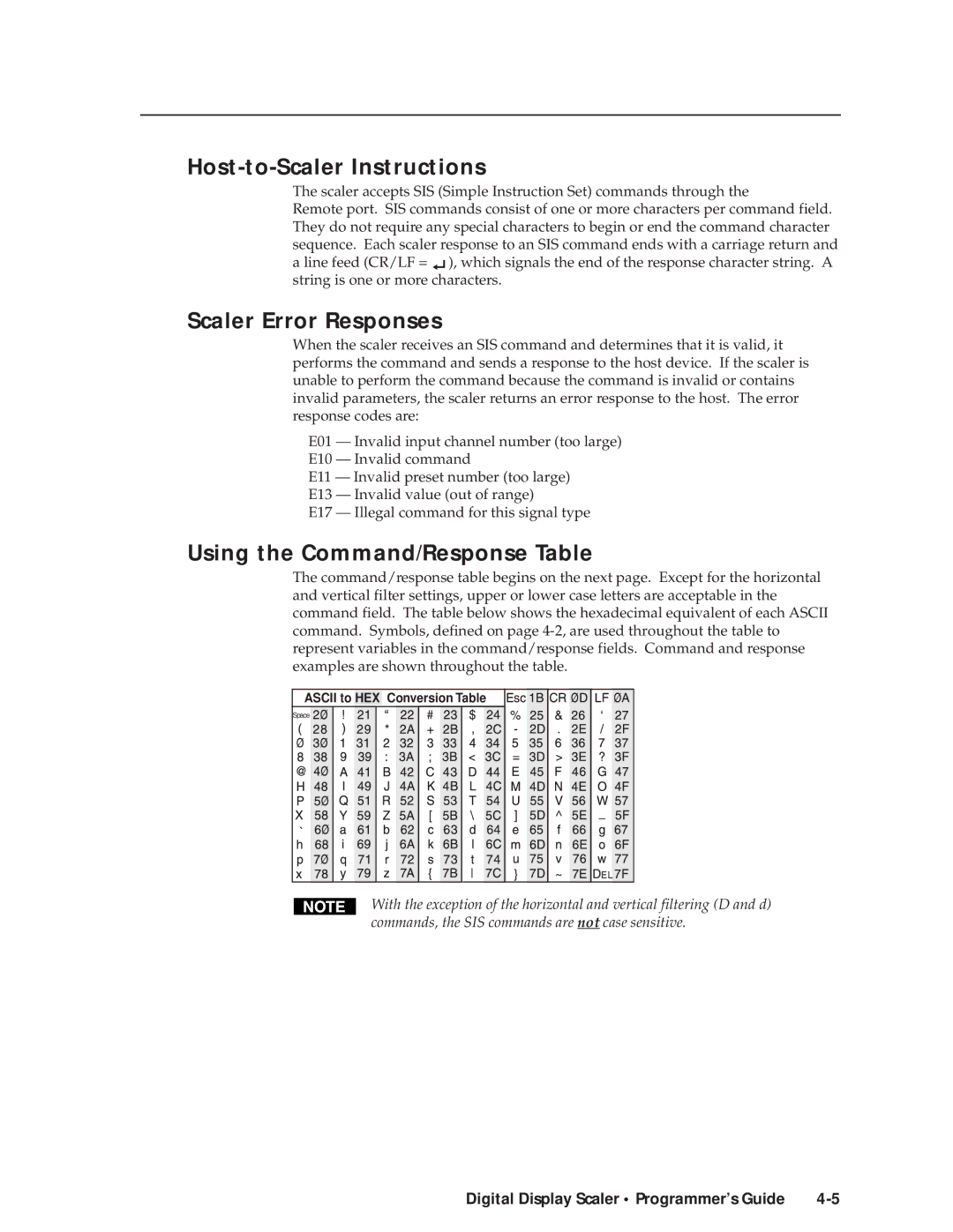 Extron electronic DDS 402 manual Host-to-Scaler Instructions, Scaler Error Responses, Using the Command/Response Table 